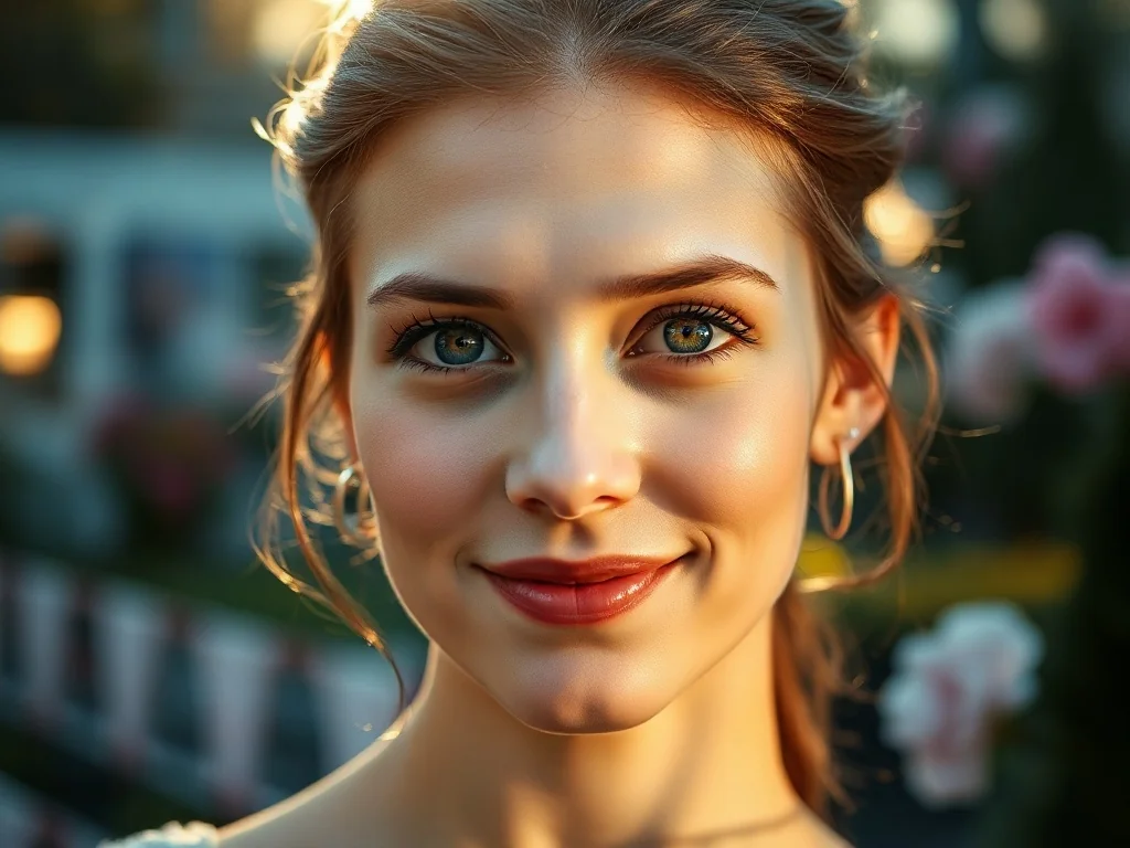 Portret młodej, uśmiechniętej kobiety w słonecznym ogrodzie, ilustrujący artykuł o imieniu Nikola.